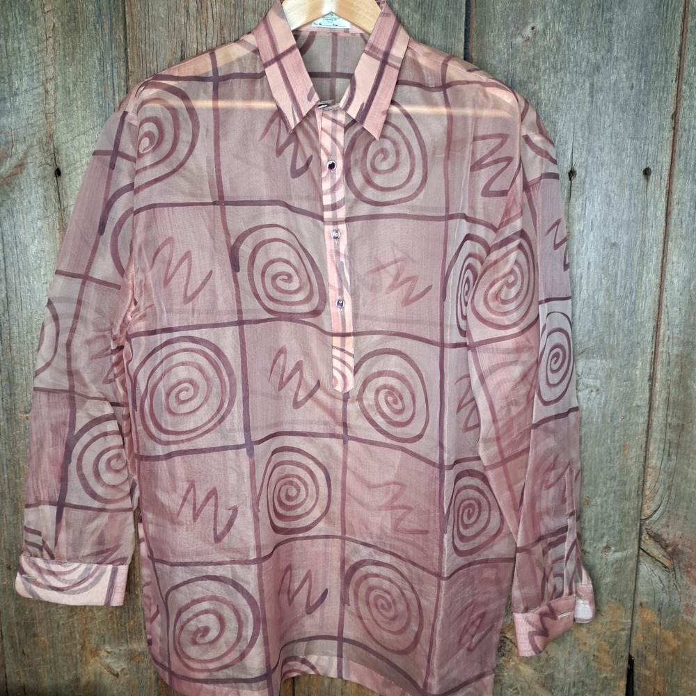 Vintage Thai Lagenlook Art To Wear Sheer  Abstract Oversized Overshirt OSFM - Picture 2 of 9